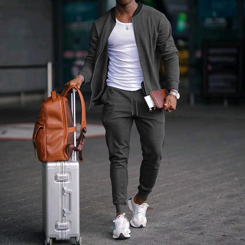 Herren Sportliches Freizeit-Set aus atmungsaktivem Material mit Reißverschluss und praktischen Taschen R&B
