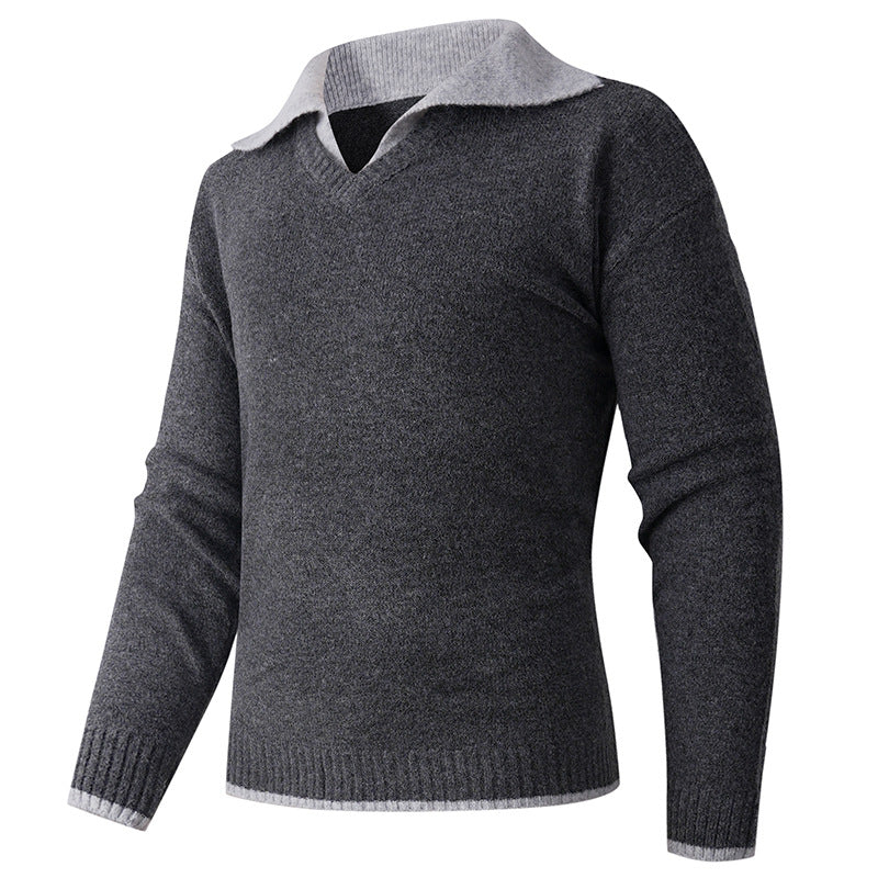 Herren eleganter V-Ausschnitt Pullover mit kontrastierendem Kragen R&B