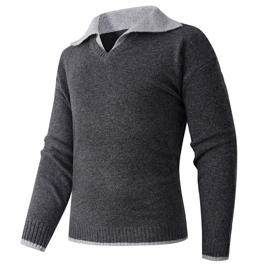 Herren eleganter V-Ausschnitt Pullover mit kontrastierendem Kragen R&B