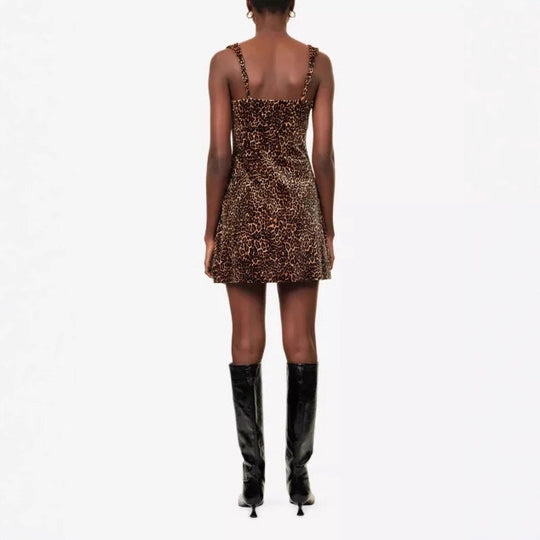 Damen figurbetontes Minikleid mit Leopardenmuster und eleganten Trägern R&B