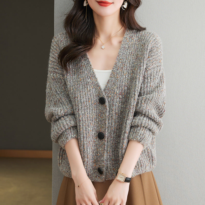 Damen Kuscheliger Grobstrick-Cardigan mit Knopfdetail und weitem Schnitt R&B