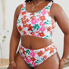 Damen Bikini-Set mit floralem Muster und hohem Bund R&B