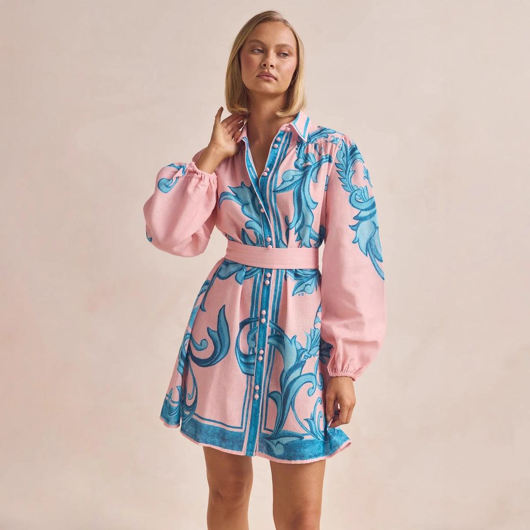 Damen Shirtkleid mit geschmeidigen Puffärmeln und floralem Design R&B