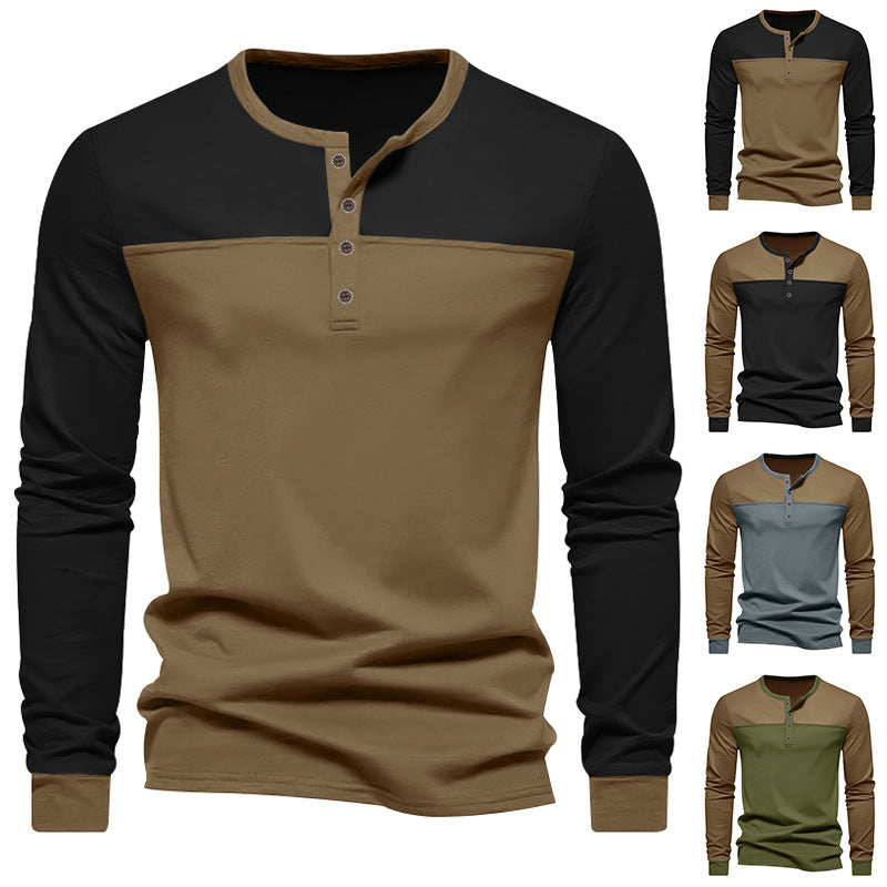 Herren Langarm-Henley-Shirt mit modernem Colorblock-Design und Knopfleiste R&B