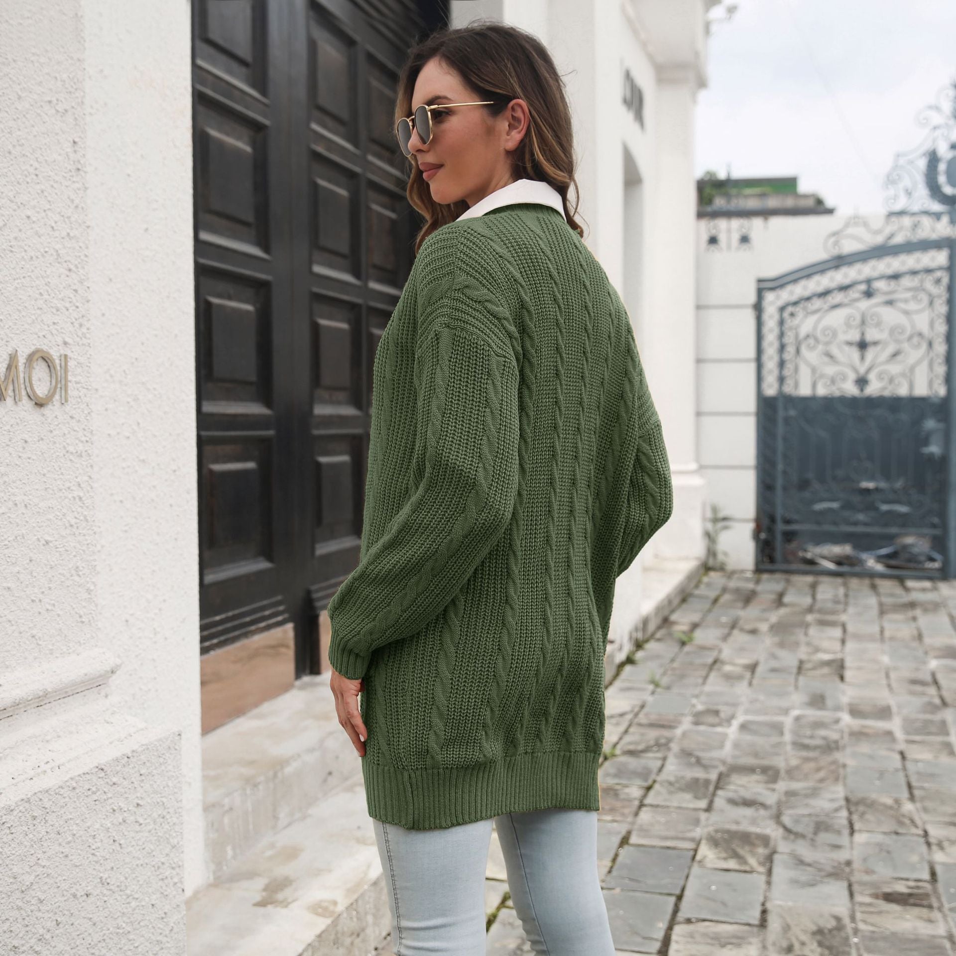 Damen Großer Strickcardigan mit Zopfmuster R&B