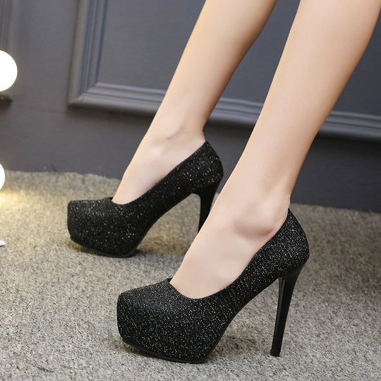 Damen Hochhackige Pumps mit glitzerndem Obermaterial und transparentem Absatz R&B