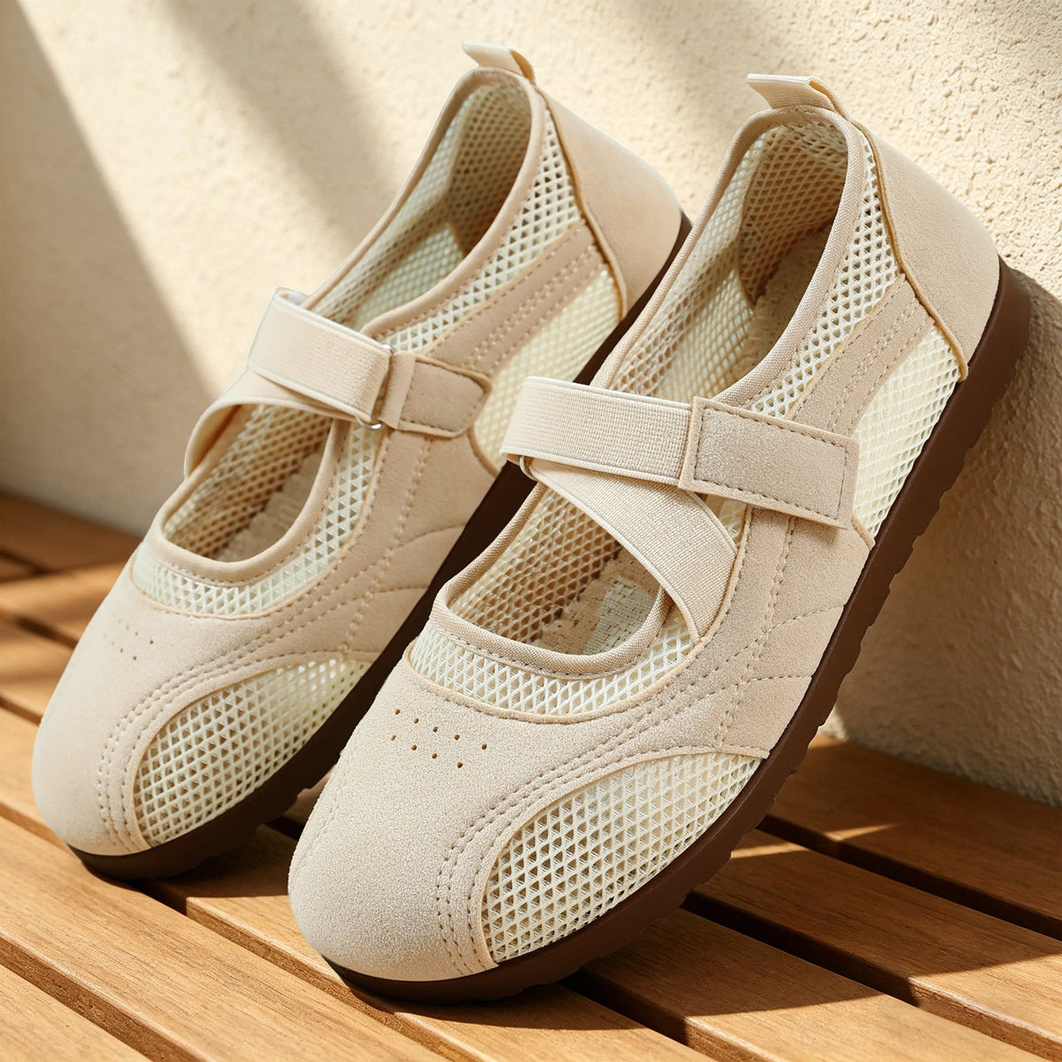 Damen nan atmungsaktive Mary-Jane-Walking-Halbschuh mit Klettverschluss und verstärkter Profilsohle R&B