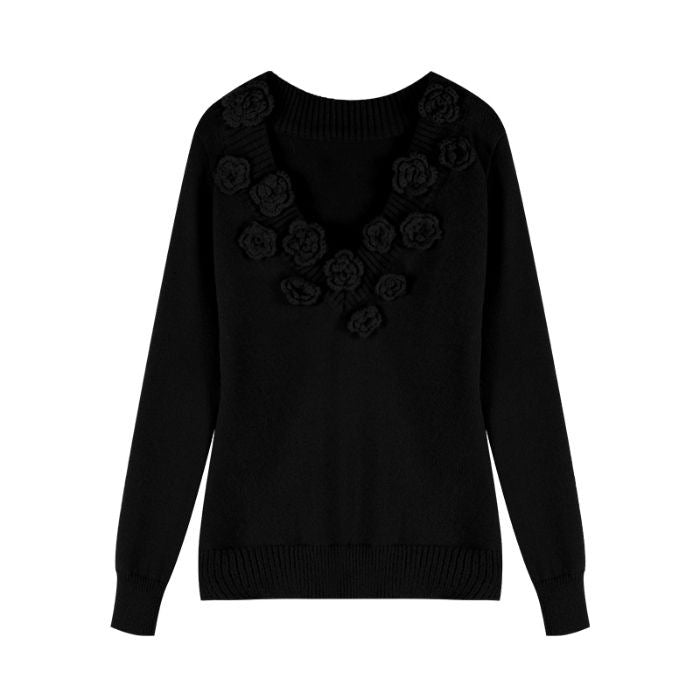 R&B | Strickbluse mit Blumen-details V-ausschnitt und Feminine Passform Elegant und Sophisticated