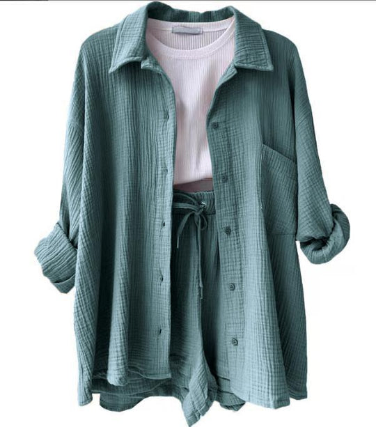 Damen lässige Oversized-Hemdjacke mit Gürtel R&B