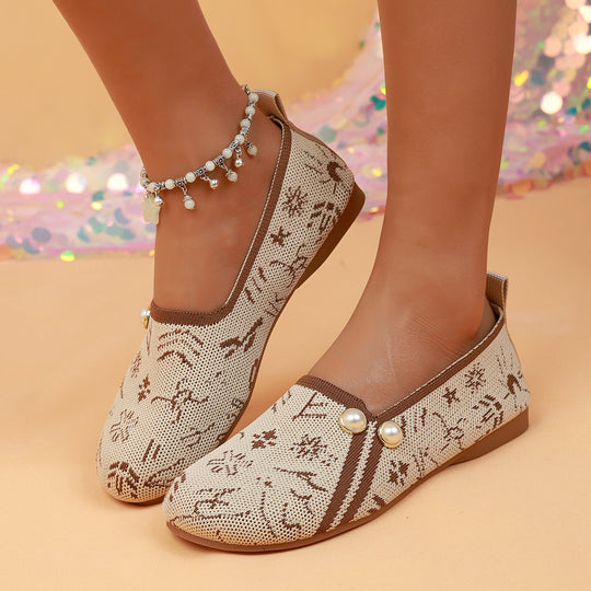 Damen Ballerinas mit modischem Ethno-Muster und dekorativen Perlen R&B