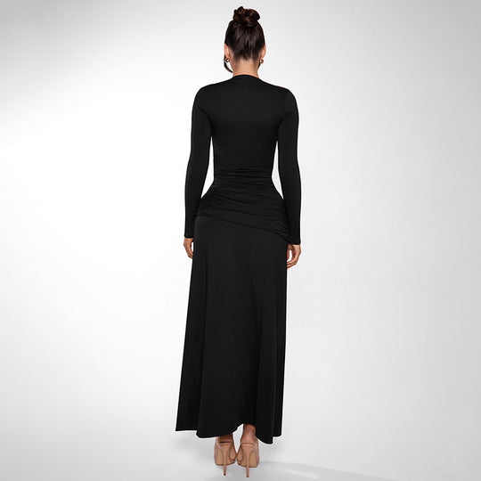 Damen Elegantes Maxi-Kleid mit tiefem V-Ausschnitt und schickem Wickel-Design R&B