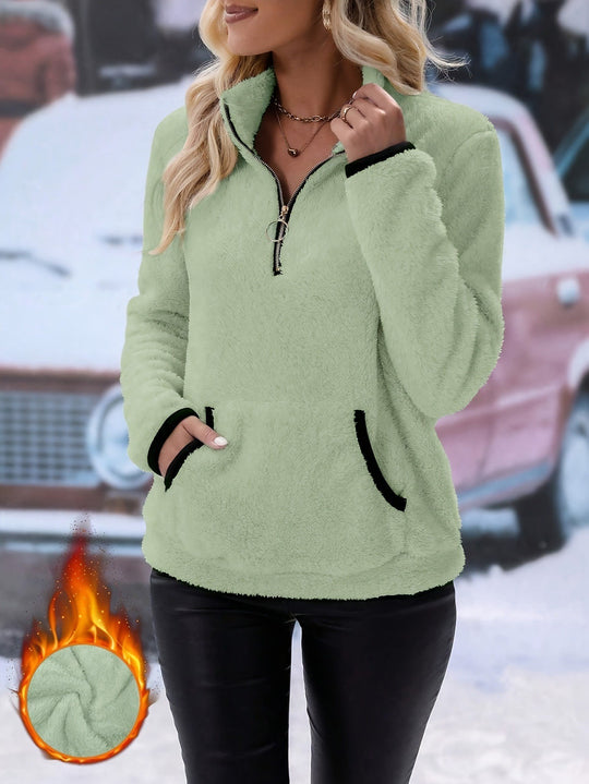 Damen kuscheliger Fleece-Pullover mit Hohen Kragen und Reißverschluss R&B