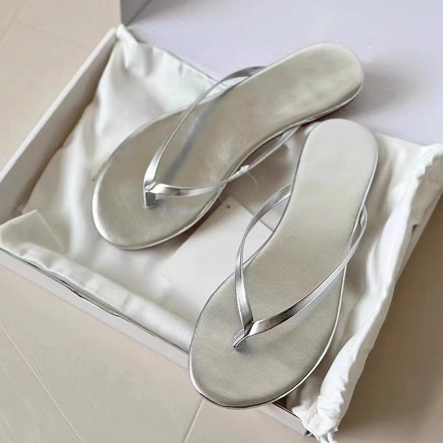 Damen Elegante Flip-Flops mit schimmerndem Riemen und komfortabler Sohle EB
