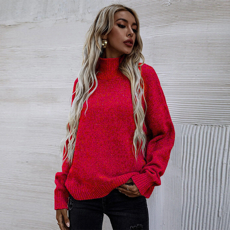 Damen Strickpullover mit hohem Kragen und lässigem Schnitt R&B