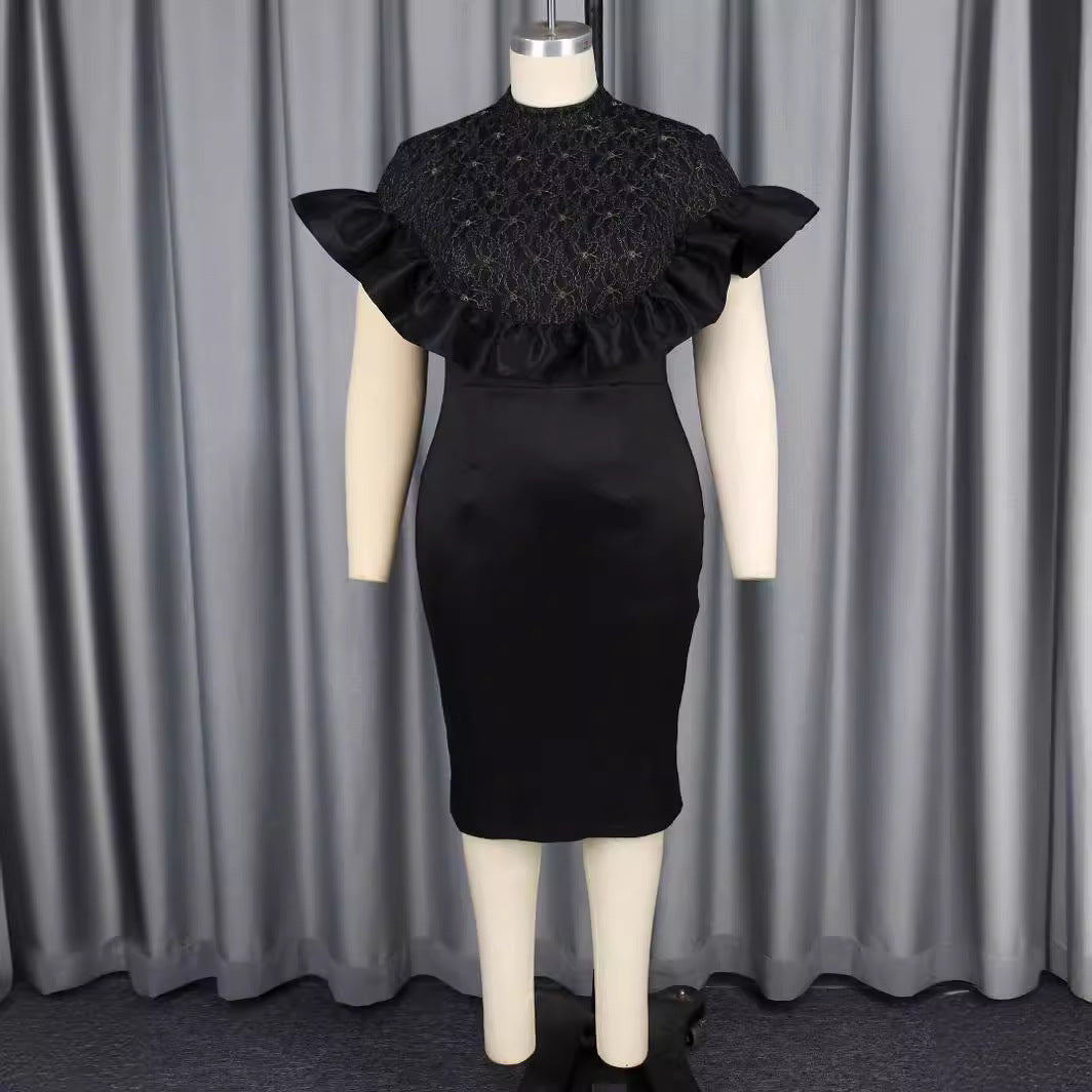 Damen Elegantes Kleid mit Spitzenoberteil und voluminösen Rüschen R&B