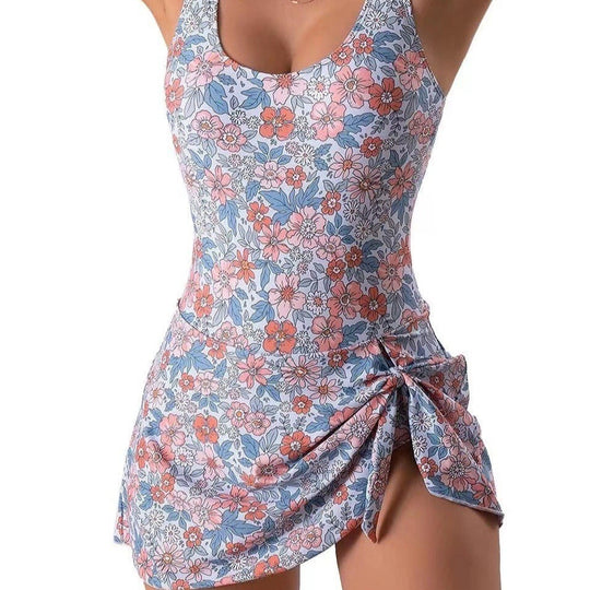 Damen Schwimmmode mit floralen Mustern und seitlichen Bindebändern R&B