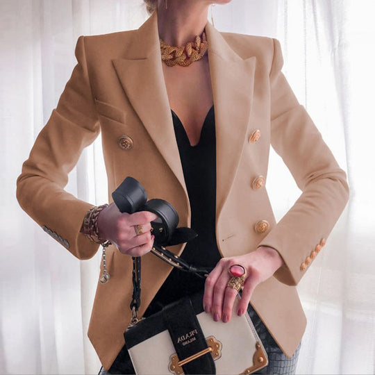 Damen eleganter Double-Breasted Blazer mit goldenen Knöpfen R&B