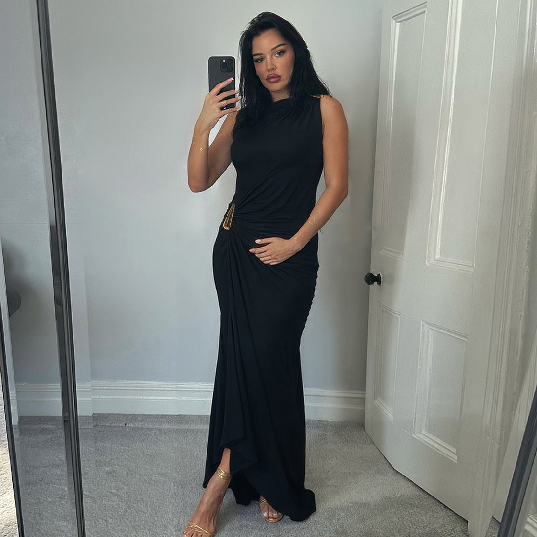 Damen Elegantes Maxikleid mit asymmetrischem Schnitt und Raffungen R&B