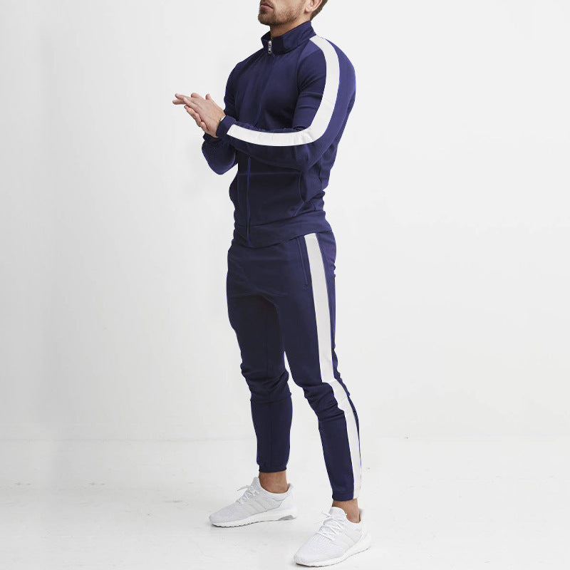 Herren nan athletisches Zip-Trainingsset im Retro-Streifenlook mit Stehkragen und schmal zulaufender Jogginghose R&B