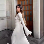 Damen Elegantes Strickkleid mit Rüschendetails und langen Ärmeln R&B