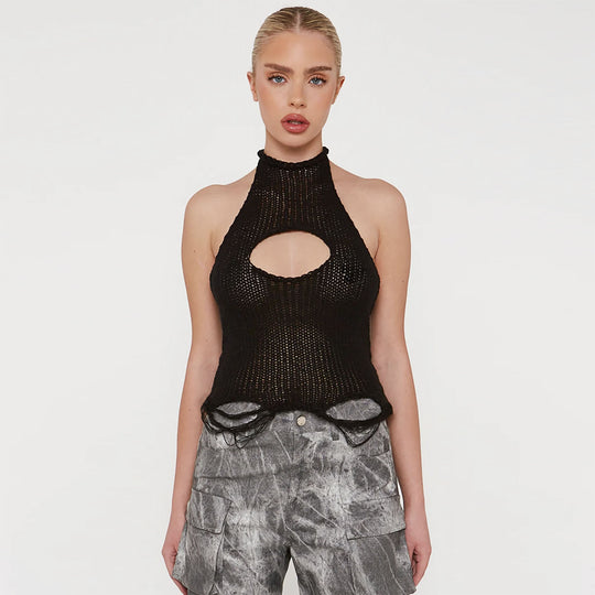 Damen Strickoberteil mit kreativem Cut-Out-Design R&B