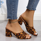 Damen offene Pantoletten mit Leopardenmuster R&B