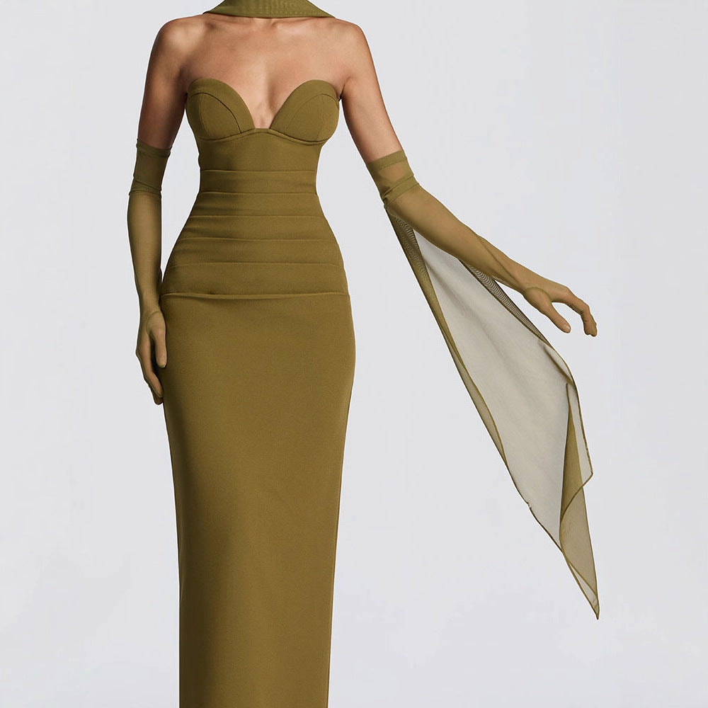 Damen Elegantes Schulterfreies Maxikleid mit figurformenden Einsätzen R&B