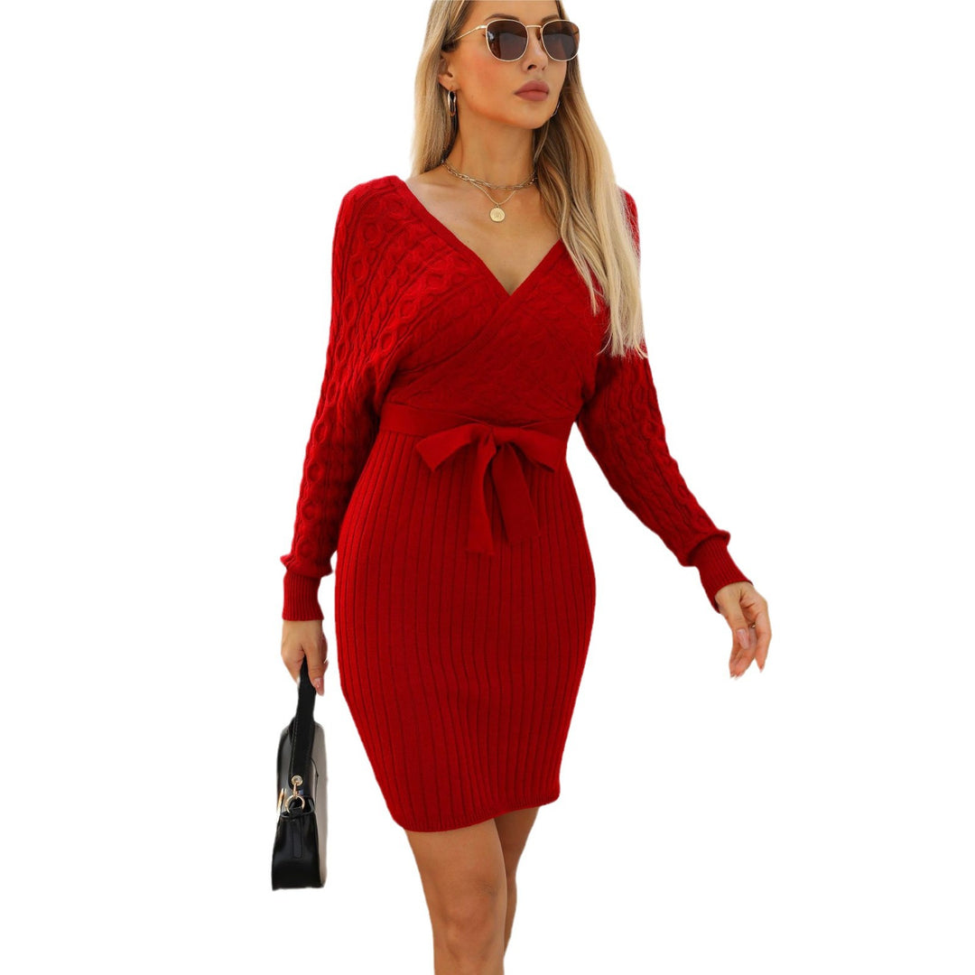 Damen Strickkleid mit Wickeldesign und eleganter Taillenschnürung R&B