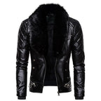 Herren Bikerjacke mit Kunstfellkragen und gesteppten Details