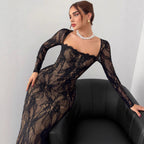 Damen Spitzenmaxikleid mit durchscheinenden Einsätzen R&B