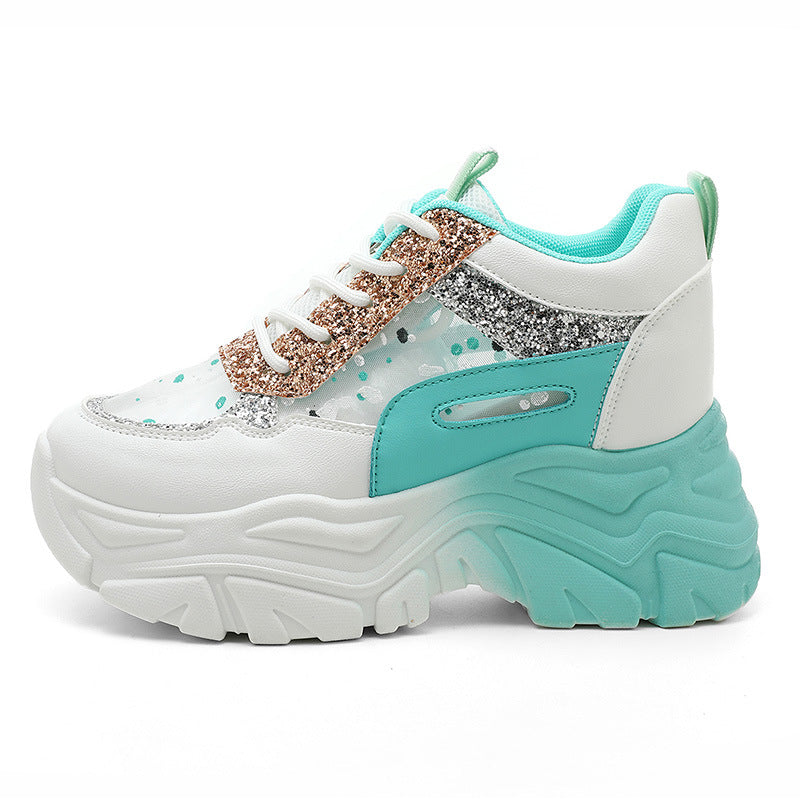 Damen Chunky Sneakers mit glitzernden Akzenten und atmungsaktiver Obermaterialstruktur R&B