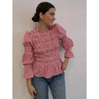 Damen elegante Bluse mit Rüschendetails und Smock-Effekt R&B