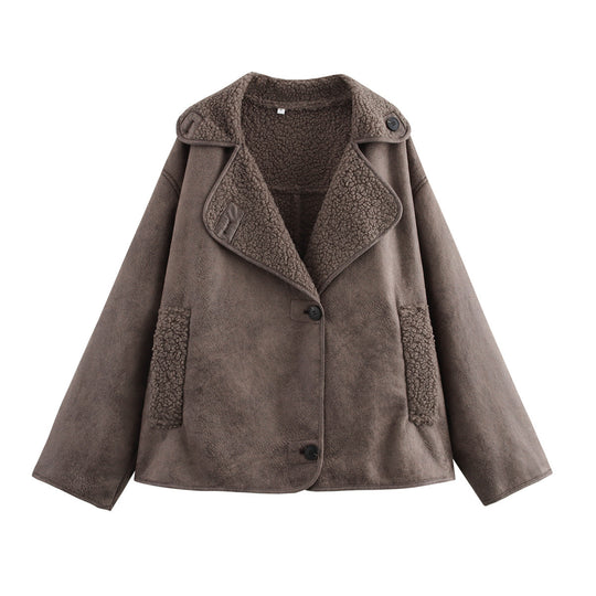 Damen Kunstpelzjacke mit stilvollem Kragen und praktischen Taschen R&B