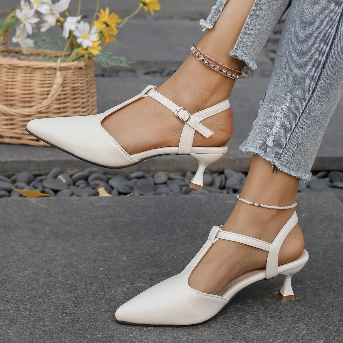 Damen Slingback-Pumps mit eleganter Spitze und komfortablem Blockabsatz R&B