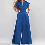 Damen Eleganter Jumpsuit mit Weitem Bein und Schalkragen R&B