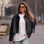 Damen Modische cropped Kunstlederjacke mit stilvollen Details R&B