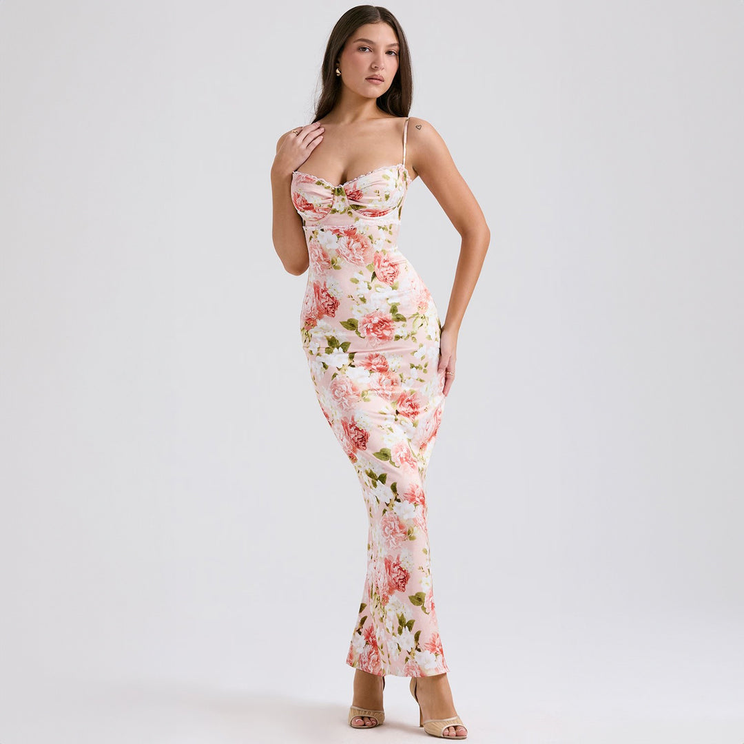 Damen Elegantes figurbetontes Maxikleid mit floralem Design R&B