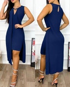 Damen ärmelloses Maxikleid mit tiefem V-Ausschnitt und seitlichem Schlitz R&B