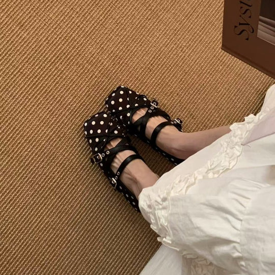 Damen modische Ballerinas mit dekorativem Schleifenmuster und verstellbarem Riemen R&B