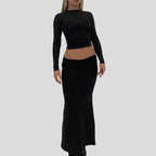 Damen Langarm Maxikleid mit elegantem Reißverschluss-Ausschnitt und figurbetontem Schnitt R&B