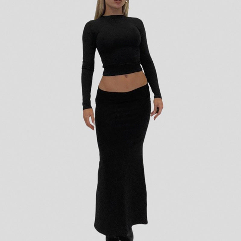 Damen Langarm Maxikleid mit elegantem Reißverschluss-Ausschnitt und figurbetontem Schnitt R&B