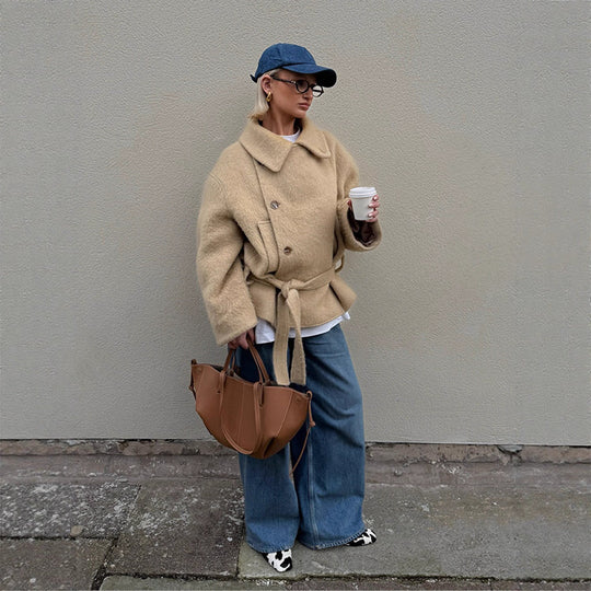 Damen warme und stylische Oversized-Wolljacke R&B