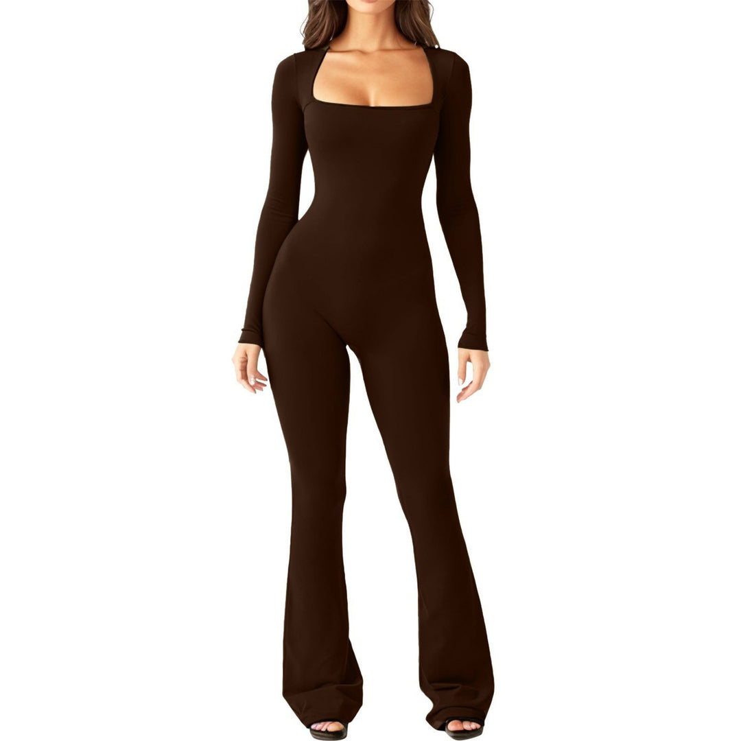 Damen Langarm-Overall mit quadratischem Ausschnitt und weitem Bein R&B