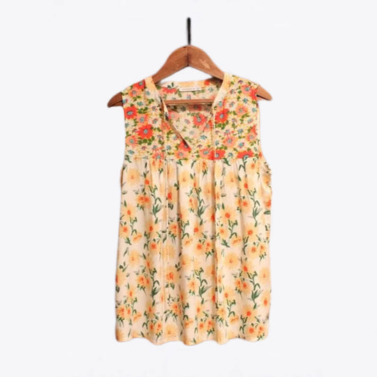 Damen luftige Sommerbluse mit floralem Muster und V-Ausschnitt R&B