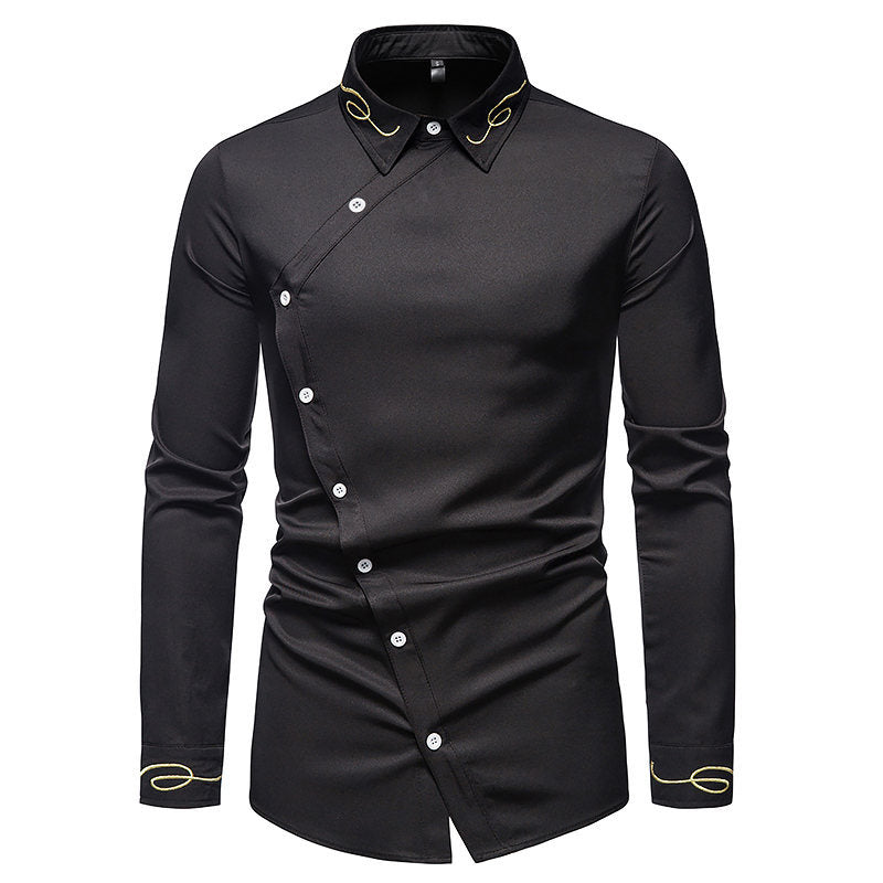 Herren elegantes Langarmhemd mit asymmetrischem Schnitt und luxuriösen Details