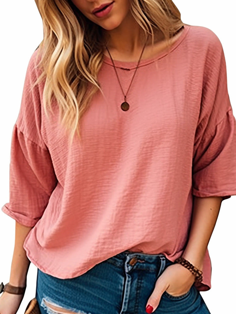 Damen lässiges Oversize-Shirt mit weitem Rundhalsausschnitt R&B