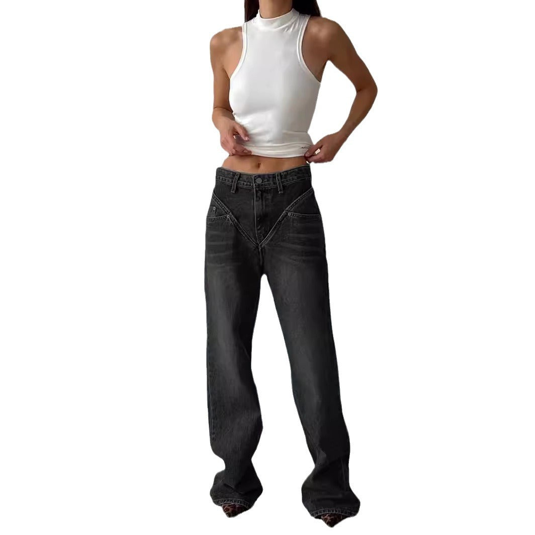 Damen Weit geschnittene Jeanshose mit einzigartigem Design R&B
