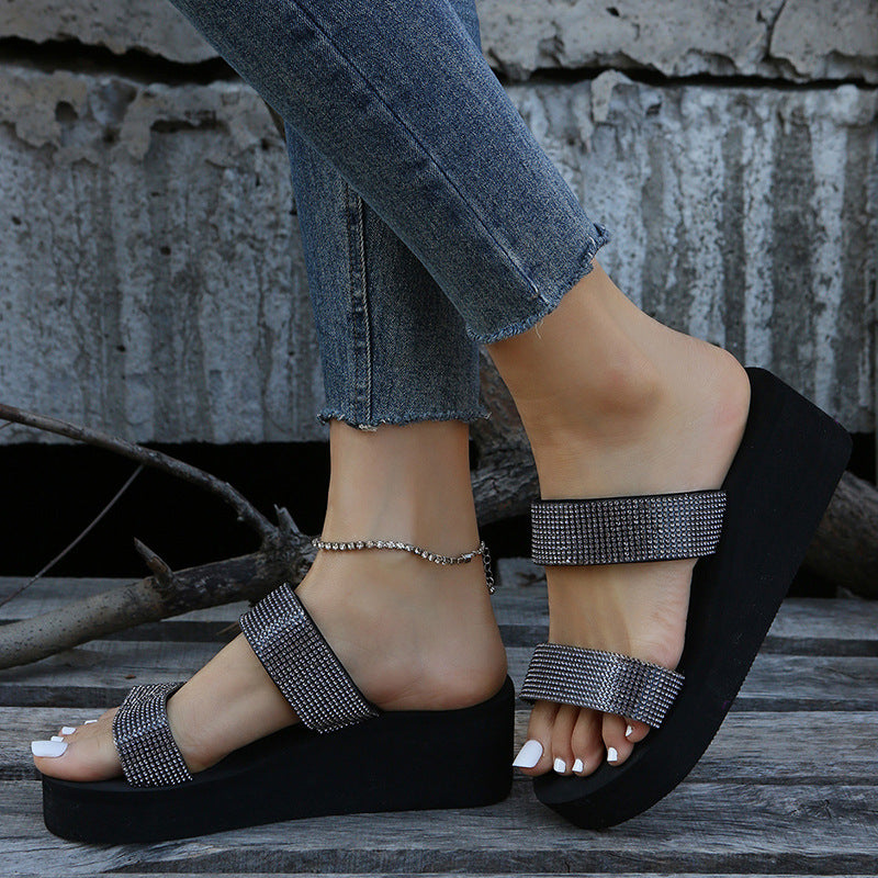 Damen modische Wedge-Sandalen mit funkelnden Strassdetails R&B