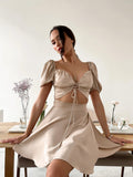 Damen Verspieltes Wickelkleid mit Puffärmeln und Schleifendetail R&B