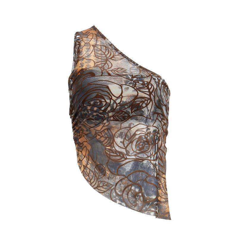 Damen Transparentes Spitzenoberteil mit floralem Muster und asymmetrischem Saum R&B